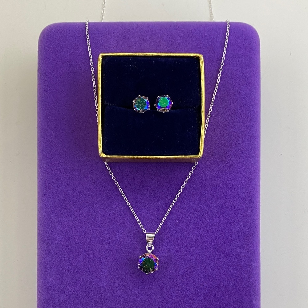 💛 Sterling Silver Mystic Topaz Necklace and Earring Set | Iridescent Color Shift